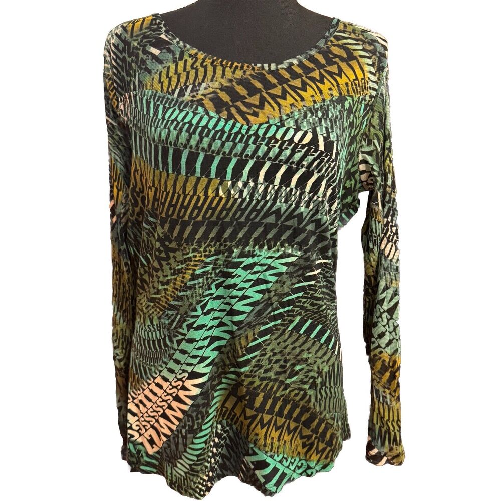 Lynn Ritchie Blouse Large Womens VTG 90s Y2K Quirky Art To Wear Sheer Sleeves